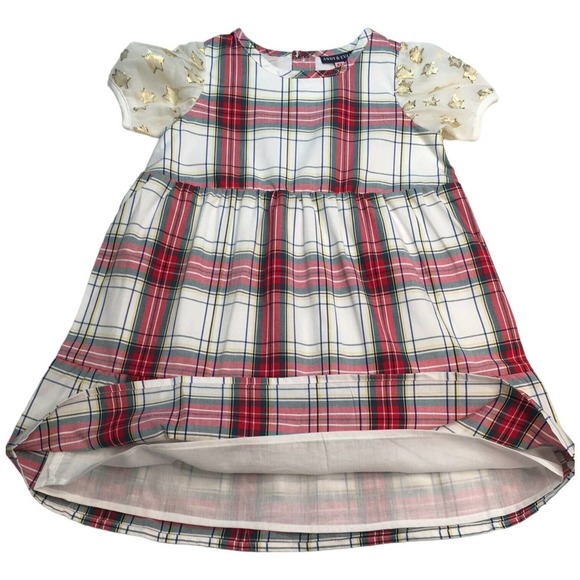 New Andy And Evan Little Girl's Holiday Plaid Stars Dress Gold Red 6Y - Picture 8 of 12